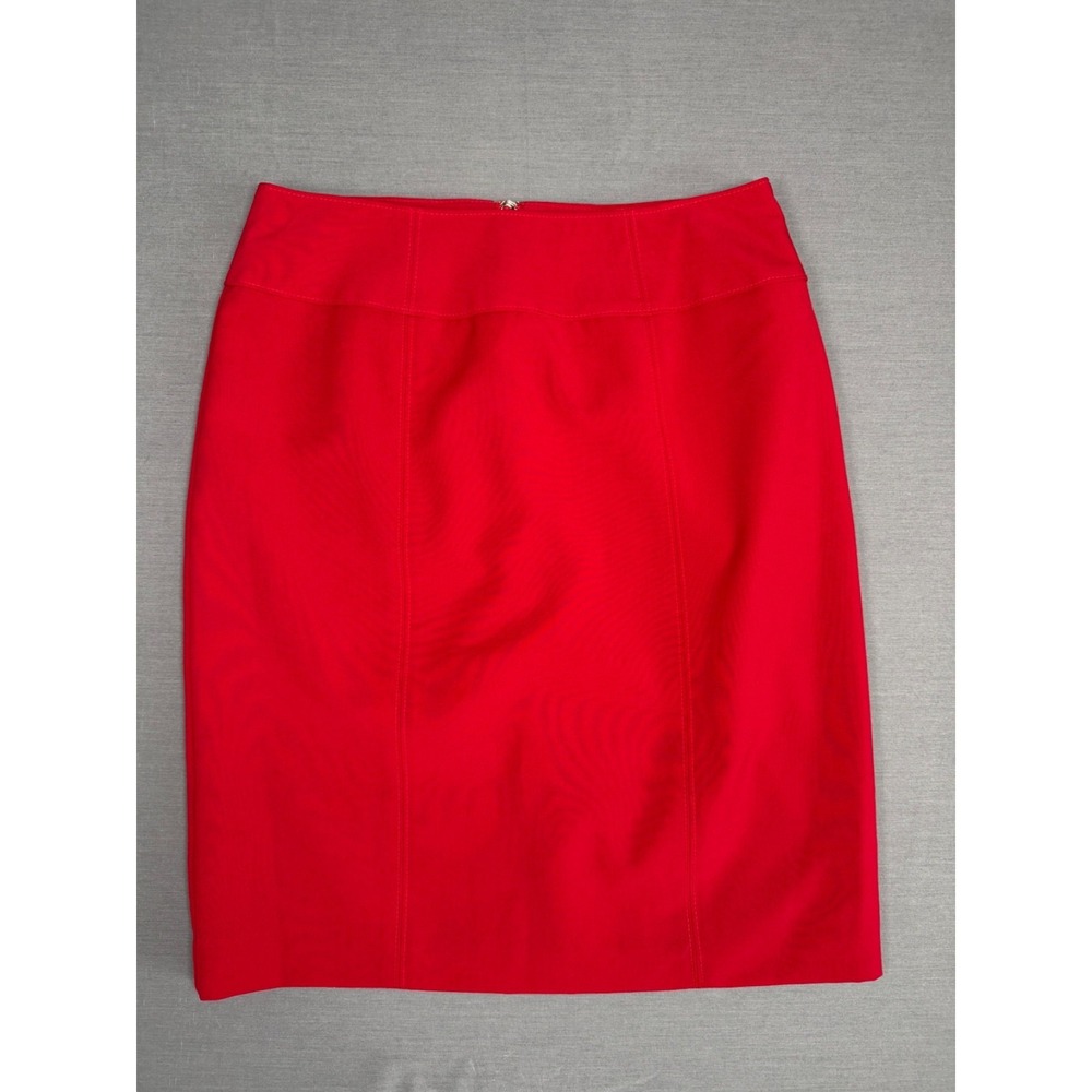 Worthington Red Modern Fit Pencil Skirt Back Zip Midi Length Women Sz 8 Slit EUC